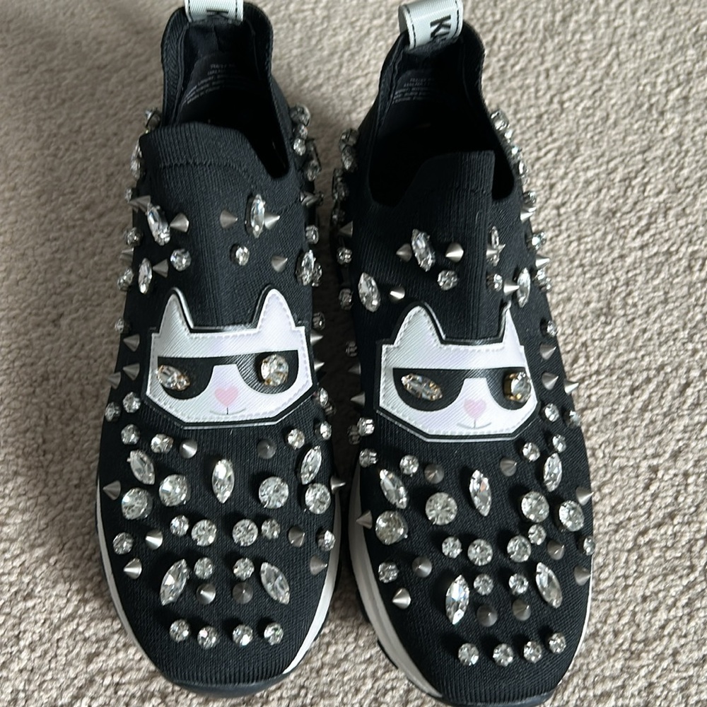 Karl Lagerfeld Black and White Crystal Sneakers - Picture 9 of 9